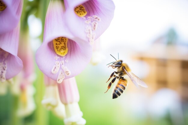 Foto la abeja carpintería perforando en una pulgar de zorro