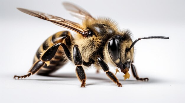 Abeja de cerca sobre fondo blanco