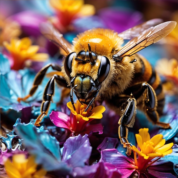 Abeja colorida abstracta macro AI generada