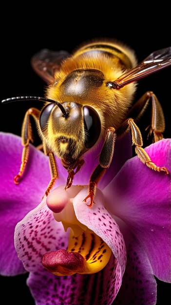 Foto una abeja está comiendo una flor de una flor