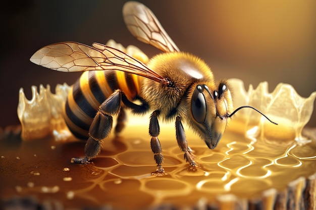 Abeja en concepto de apicultura Noneycomb