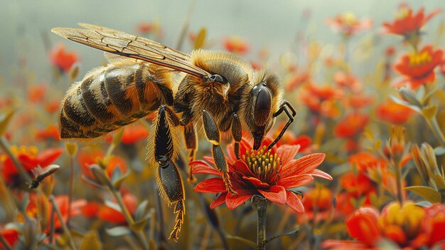 Una abeja en un conjunto de patrones relucientes que simboliza la elegancia laboriosa campo de flores vibrante