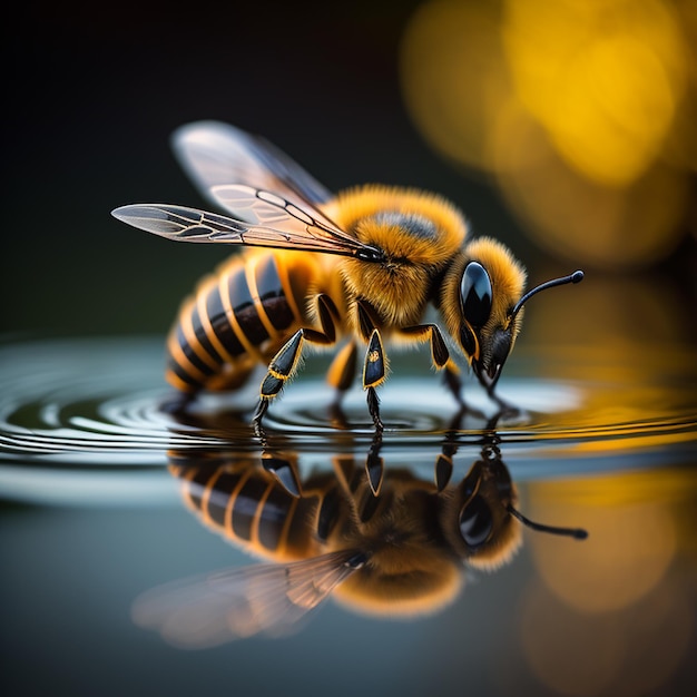 Una abeja con un cuerpo amarillo y un fondo negro