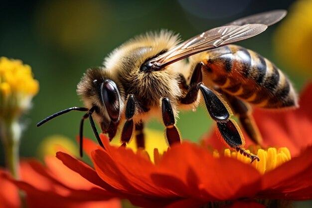 Abeja descansando sobre una IA generativa Crimson Blossom