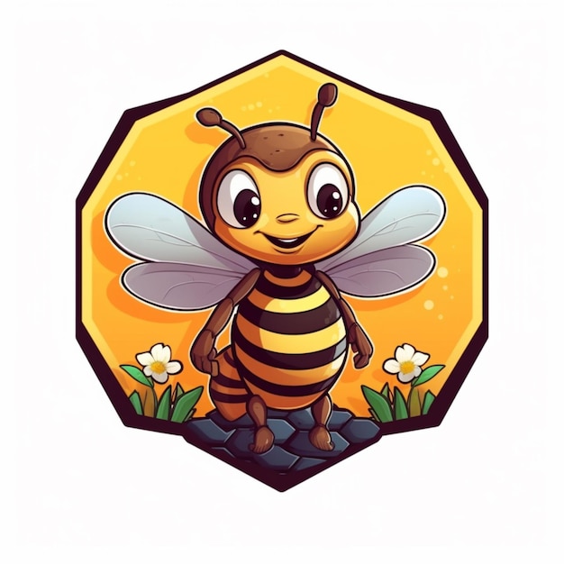 abeja de dibujos animados con flor en el fondo generativo ai