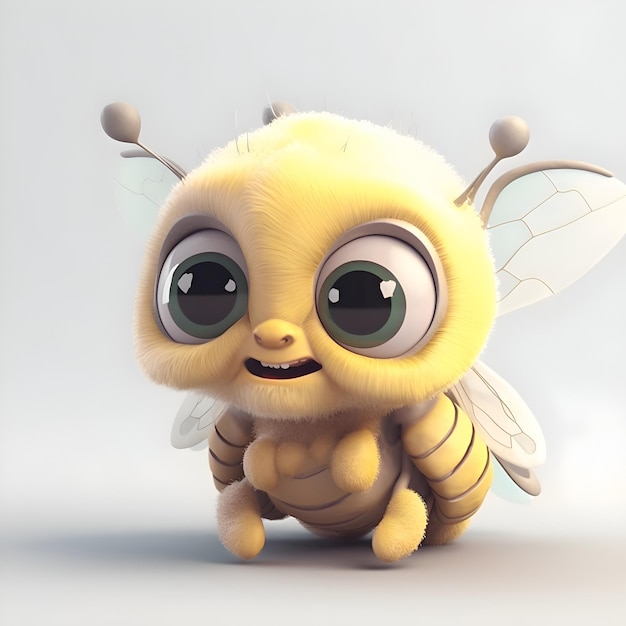 Abeja de dibujos animados lindo sobre un fondo blanco 3D rendering