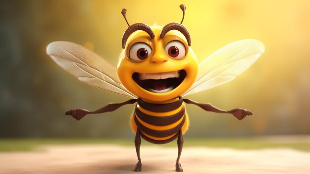 abeja de dibujos animados con una sonrisa en su rostro ilustración 3d hecha por IA generativa