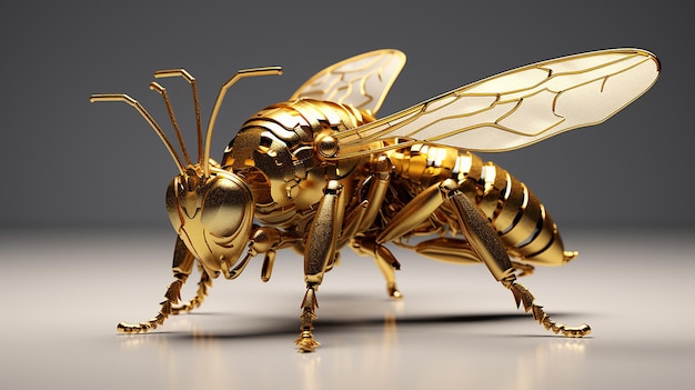 Abeja dorada sobre fondo negro Ilustración 3D