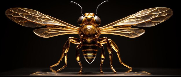 Abeja dorada sobre fondo negro Ilustración 3D