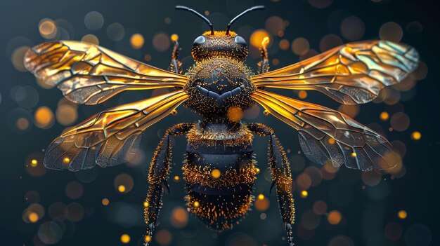 Una abeja elegante con alas relucientes que representan la industria y la moda perfecta para una marca vibrante