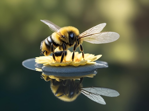 Una abeja en un espejo