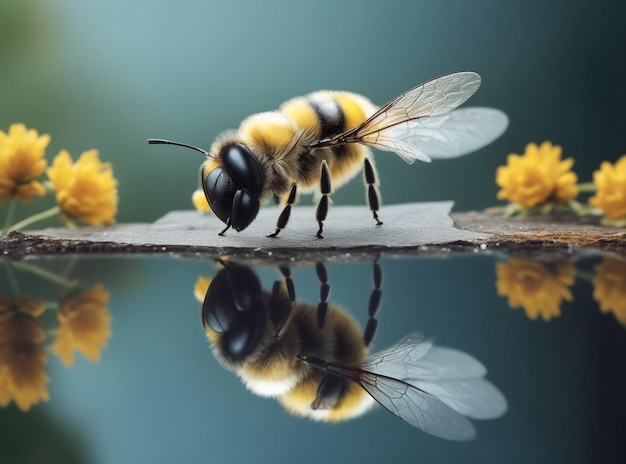 Una abeja en un espejo