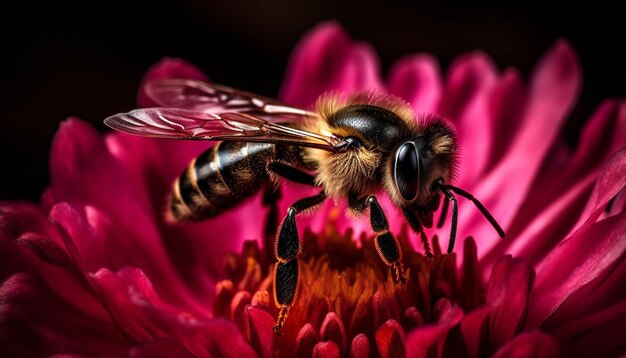 Abeja esponjosa poliniza una sola flor en un jardín formal belleza generada por inteligencia artificial