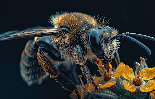 La abeja está sentada en la flor.