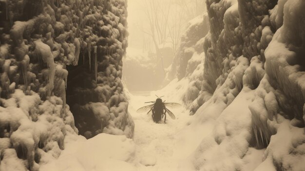 La abeja etérea Un encuentro cautivador en una cueva nevada