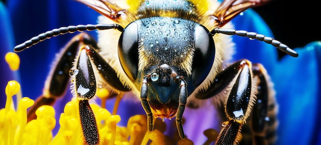 abeja en una flor azul imagen generada por IA