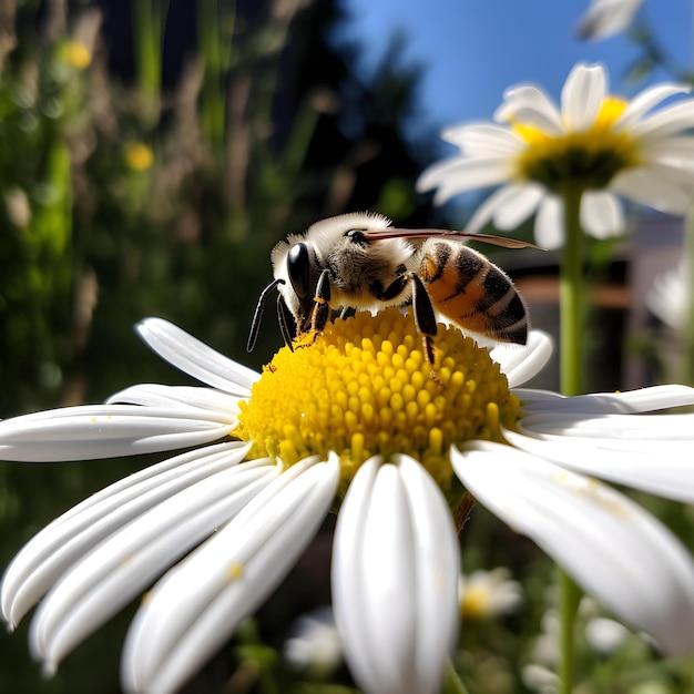 Foto una abeja en una flor con un centro amarillo.