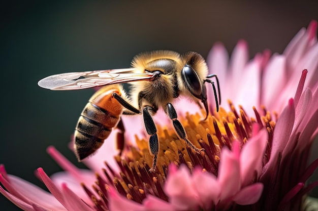 una abeja en una flor chupando néctar de cerca macro
