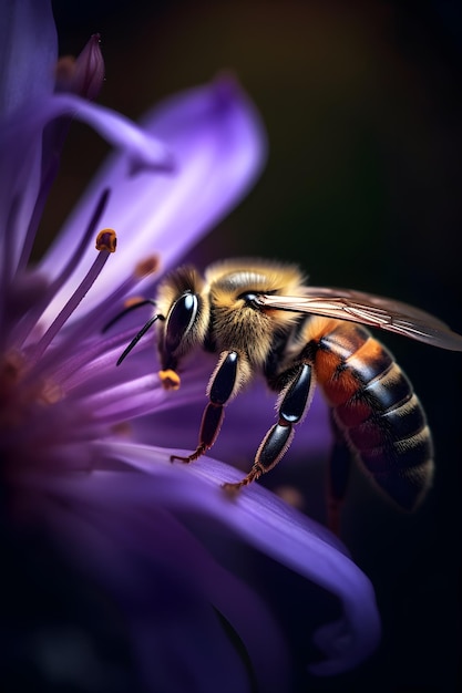 Foto una abeja en una flor con una flor morada.