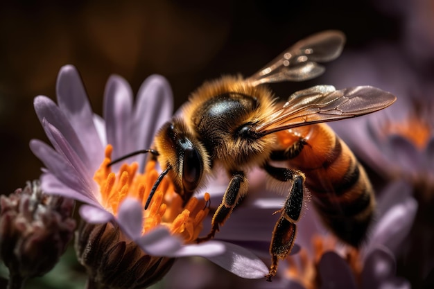 Abeja en flor generativa ai