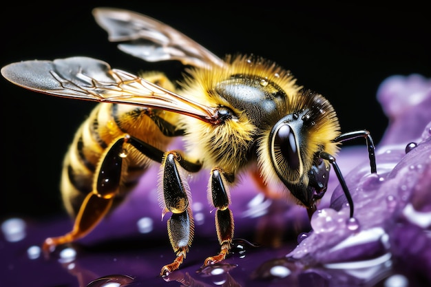 abeja en una flor con una gota de agua imagen generada por IA