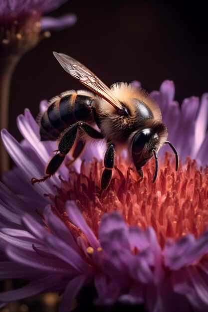 Foto una abeja en una flor morada.