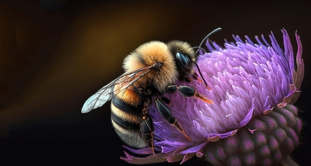 Abeja en una flor morada