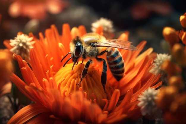 Una abeja en una flor de naranja