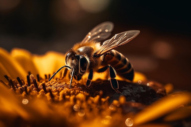 Una abeja en una flor con la palabra abeja en ella