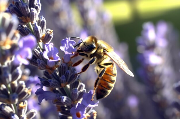 Foto abeja en la flor púrpura