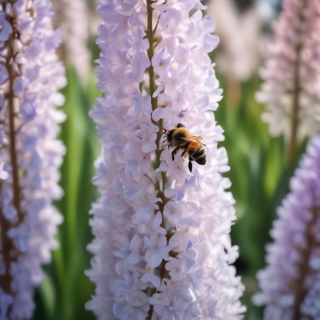 una abeja en una flor que es púrpura