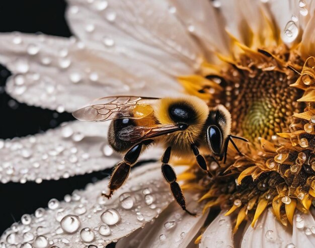 Una abeja en una flor recoge néctar