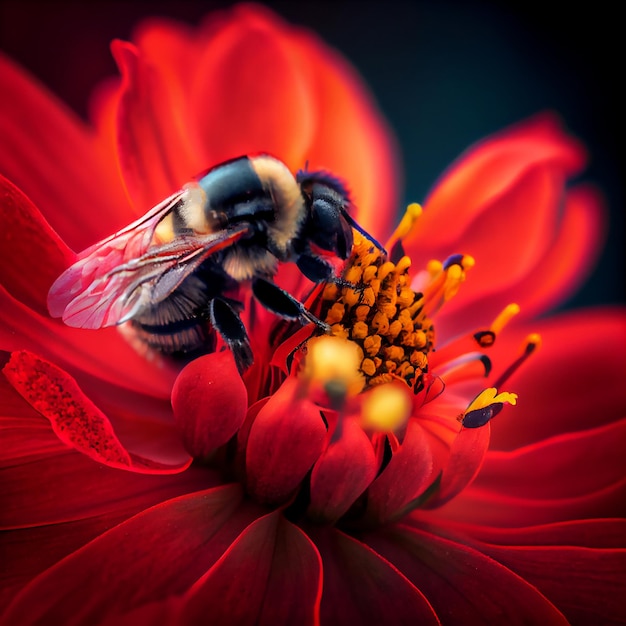 abeja en flor roja
