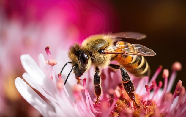 Foto abeja en la flor rosada