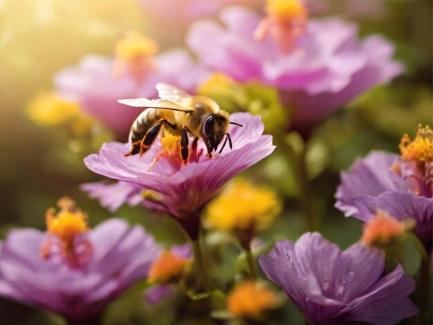 Una abeja en las flores silvestres