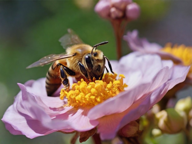 Una abeja en las flores silvestres