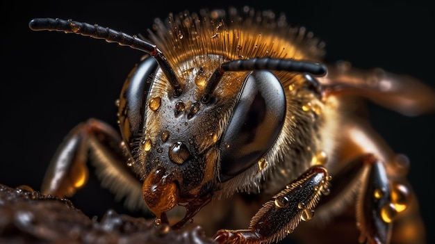 Una abeja con fondo negro.