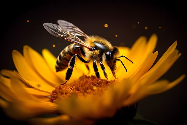 Abeja en una fotografía macro de una flor