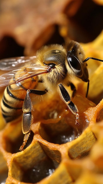 Una abeja en una fruta