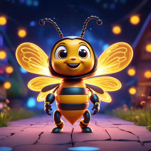 Abeja de fuego de dibujos animados en 3D