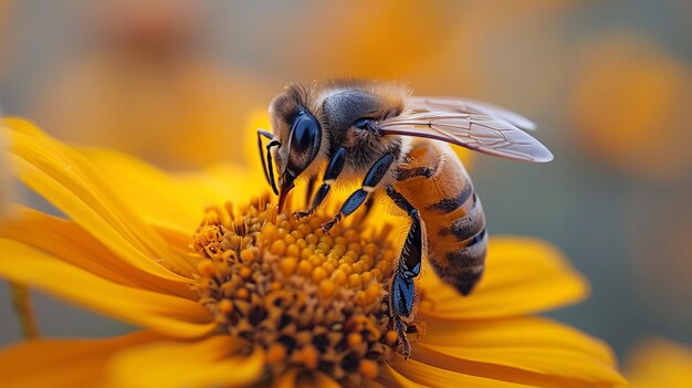 Una abeja en un girasol con una abeja en él