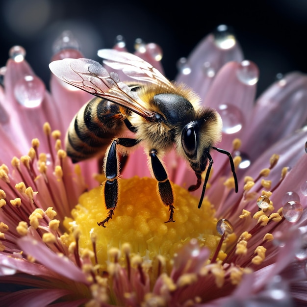 en una abeja de IA generativa de flores