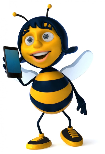 abeja ilustrada divertida hablando en un teléfono inteligente