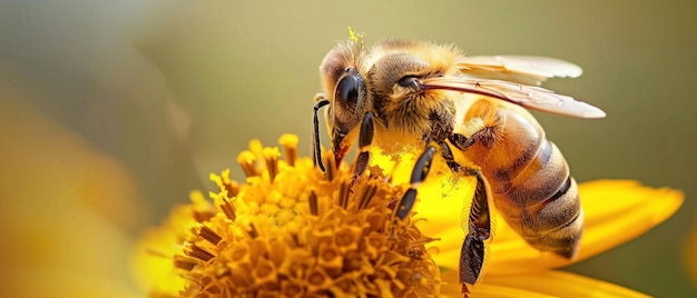 Una abeja melífera diligente en el trabajo