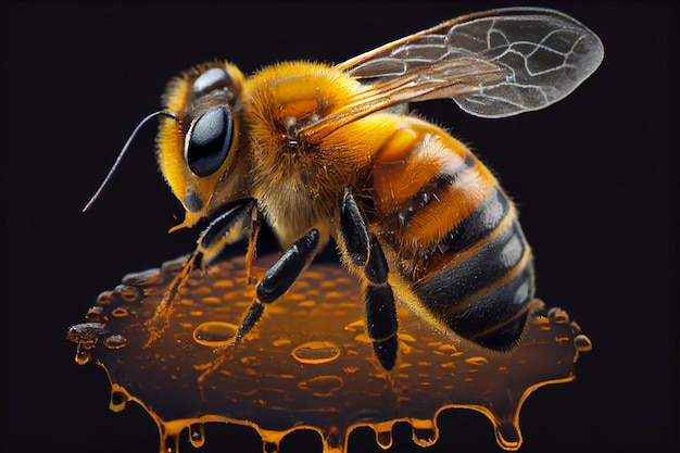 Abeja en miel abeja macro Ilustración realista Generativo ai