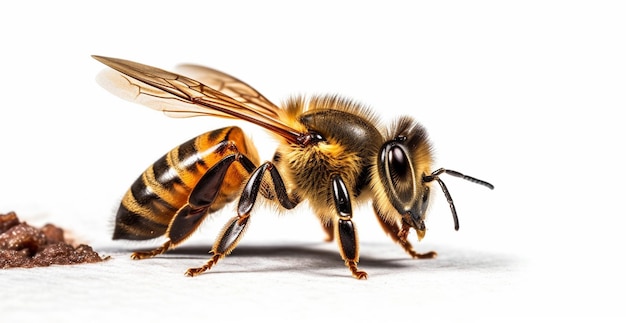 Abeja de miel aislada en la vista lateral de fondo blanco Imagen generada por AI