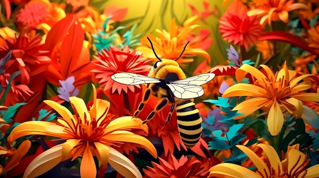 Foto la abeja de miel está recogiendo néctar de una hermosa flor en el jardín