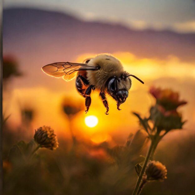 La abeja de miel recogiendo polen y néctar de la flor amarilla del cosmos