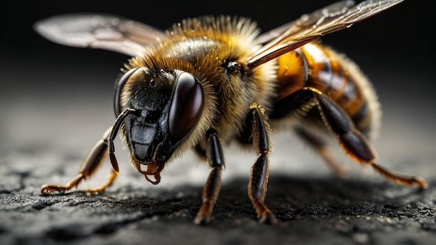 Foto una abeja se muestra en un fondo negro