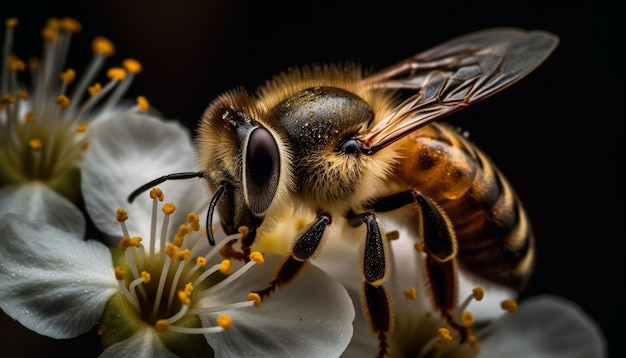 Abeja ocupada trabajando en una sola flor en la naturaleza generada por inteligencia artificial